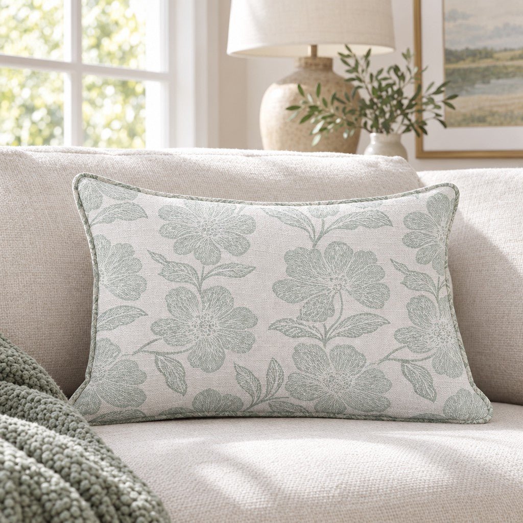 Misty Sage Bloom Throw Pillow throw pillow - Hillcroft Home