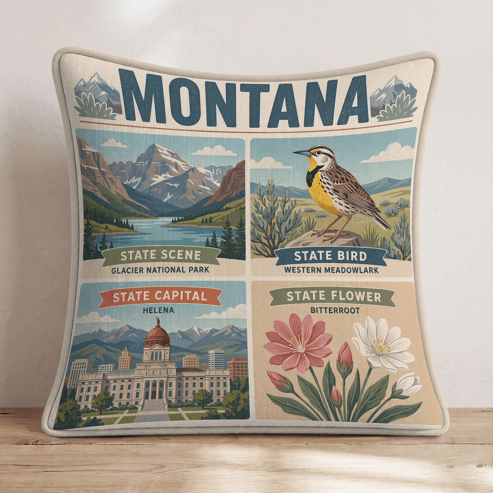 Montana State Symbol Throw Pillow - Hillcroft Home
