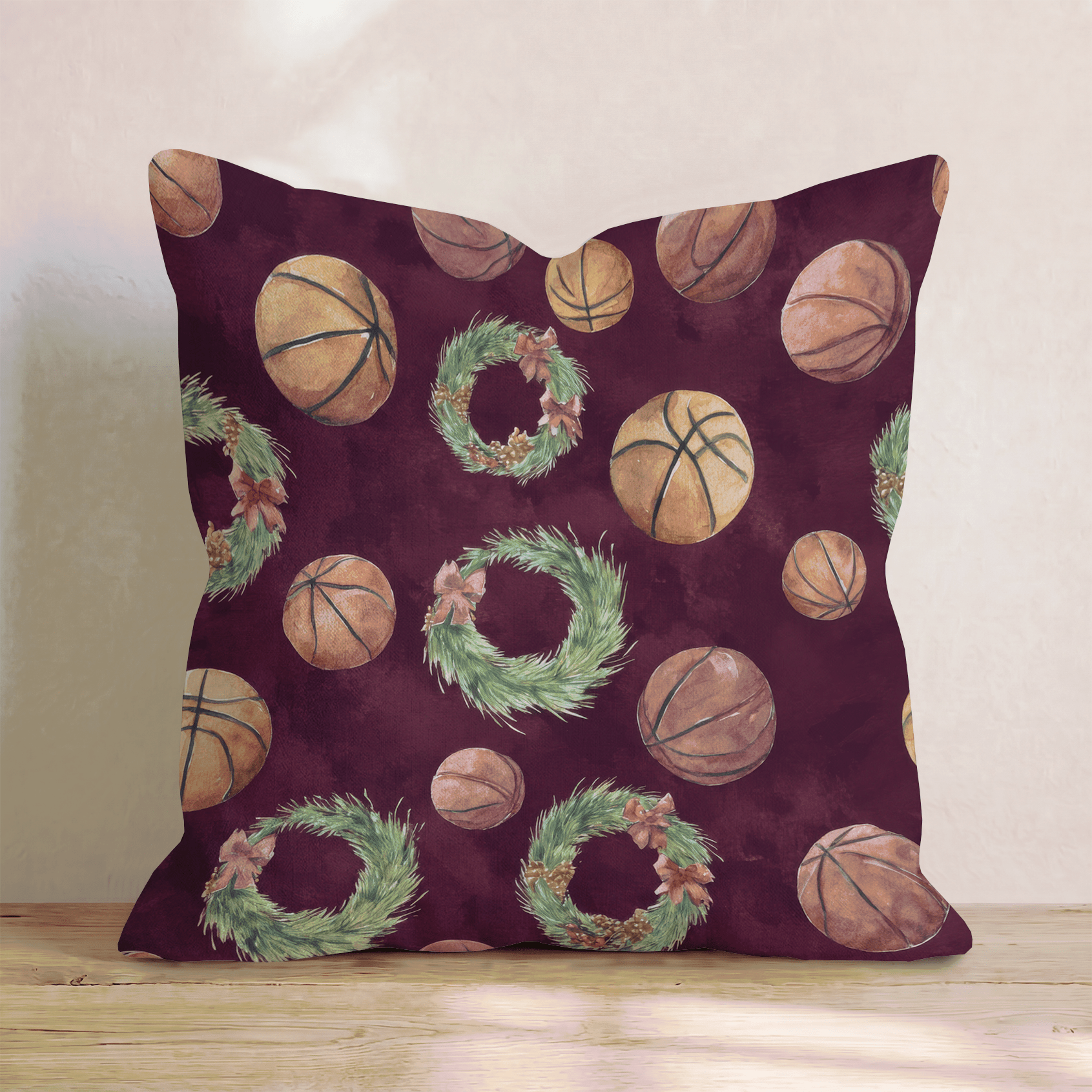 Moody Basketball Wreaths Throw Pillow - Hillcroft Home
