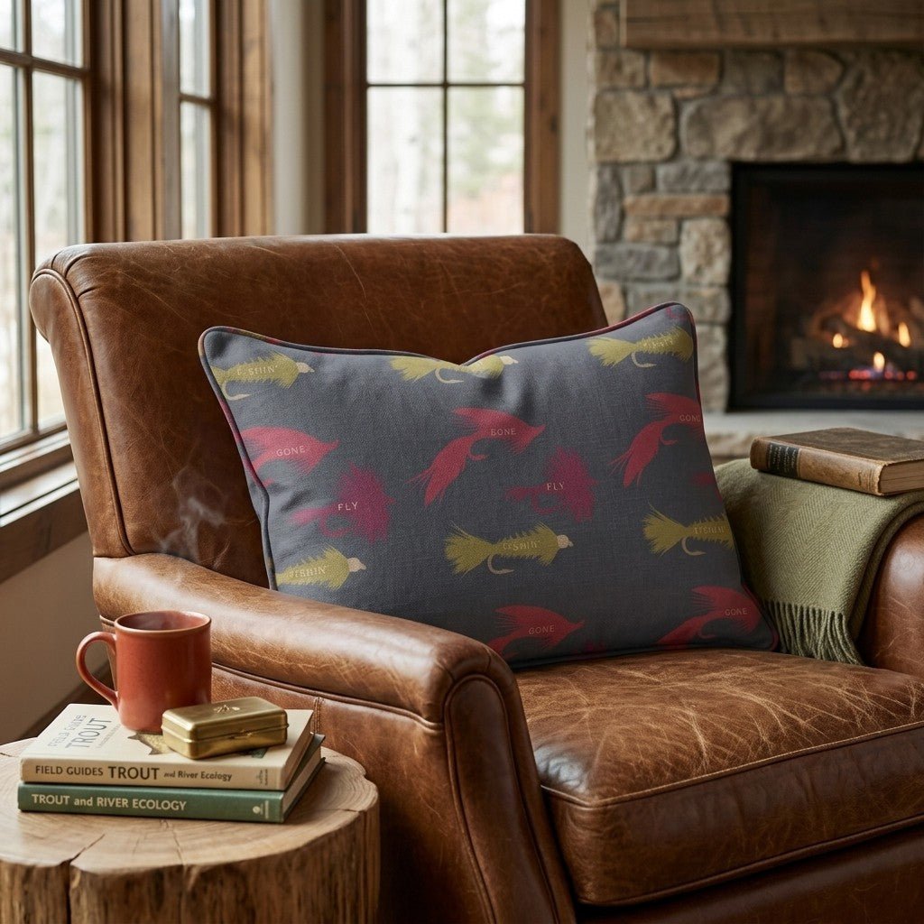 Moody Fly Lures Throw Pillow - Hillcroft Home