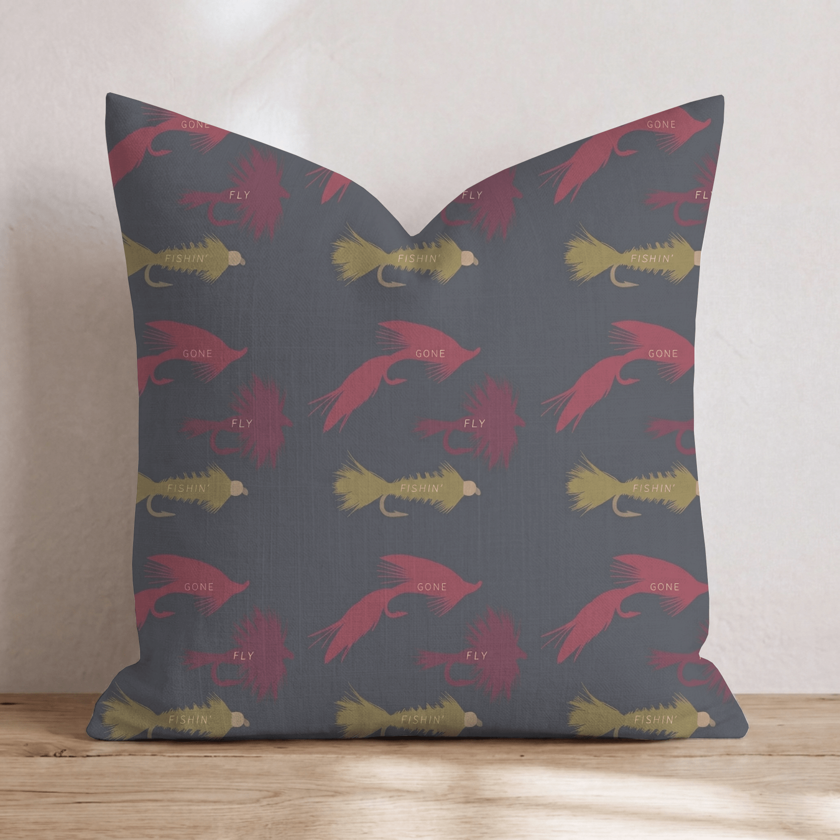 Moody Fly Lures Throw Pillow - Hillcroft Home