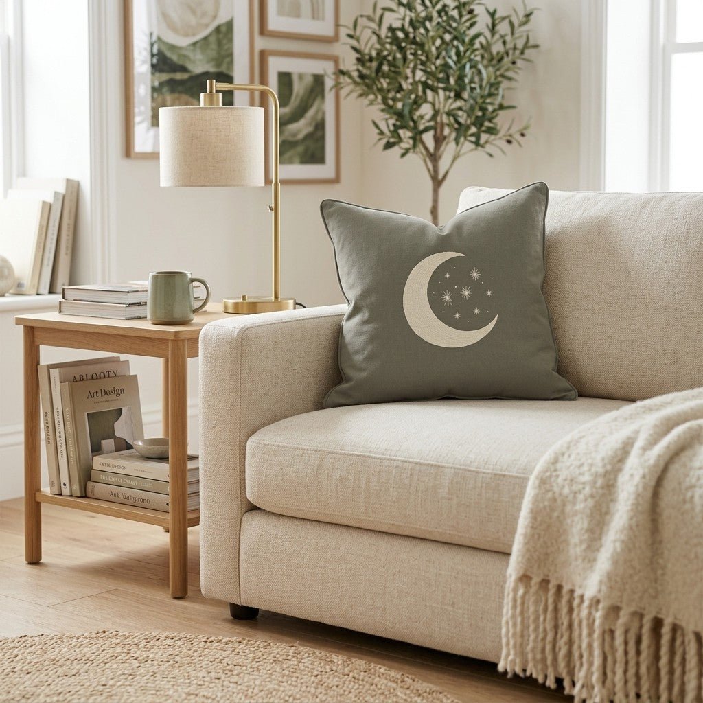 Moon and Stars Grey Throw Pillow - Hillcroft Home