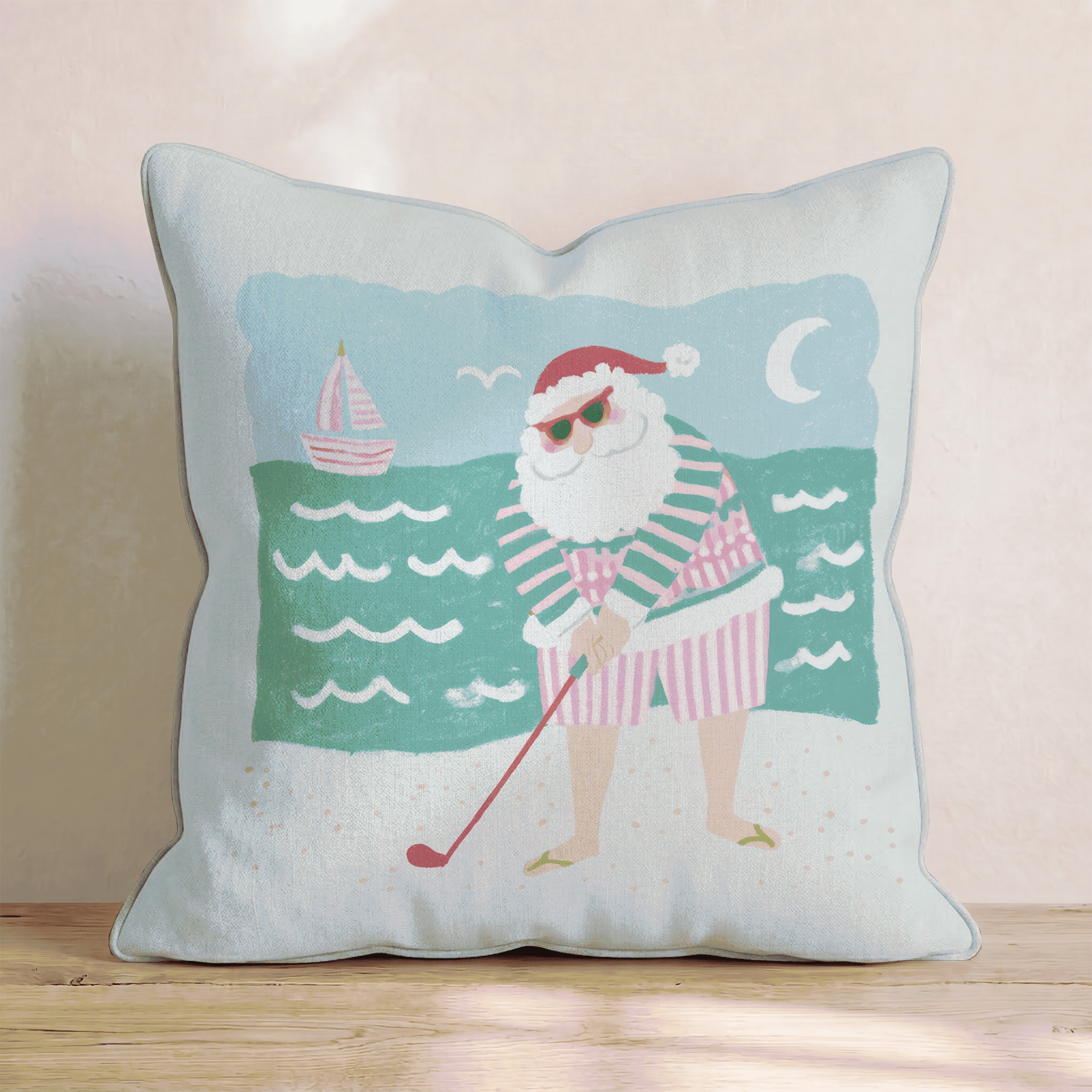 Moonlit Beach Golfer Throw Pillow - Hillcroft Home