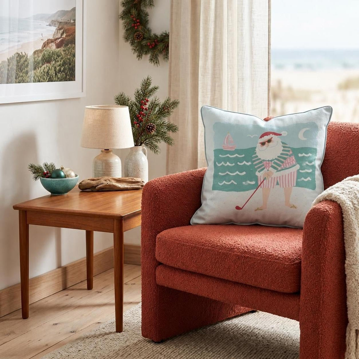 Moonlit Beach Golfer Throw Pillow throw pillow - Hillcroft Home