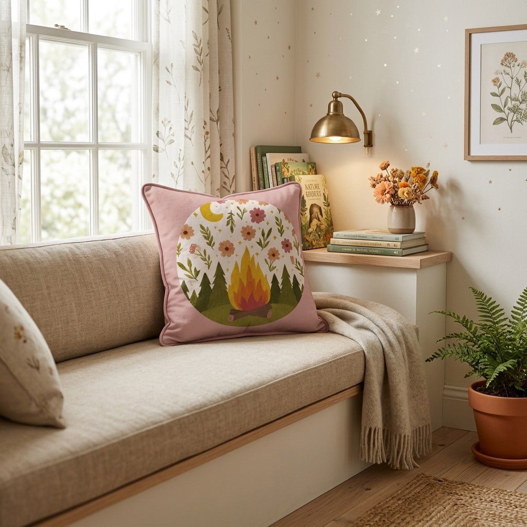 Moonlit Campfire Circle Throw Pillow - Hillcroft Home