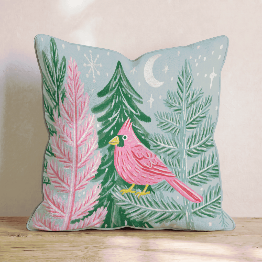 Moonlit Pink Cardinal Throw Pillow - Hillcroft Home
