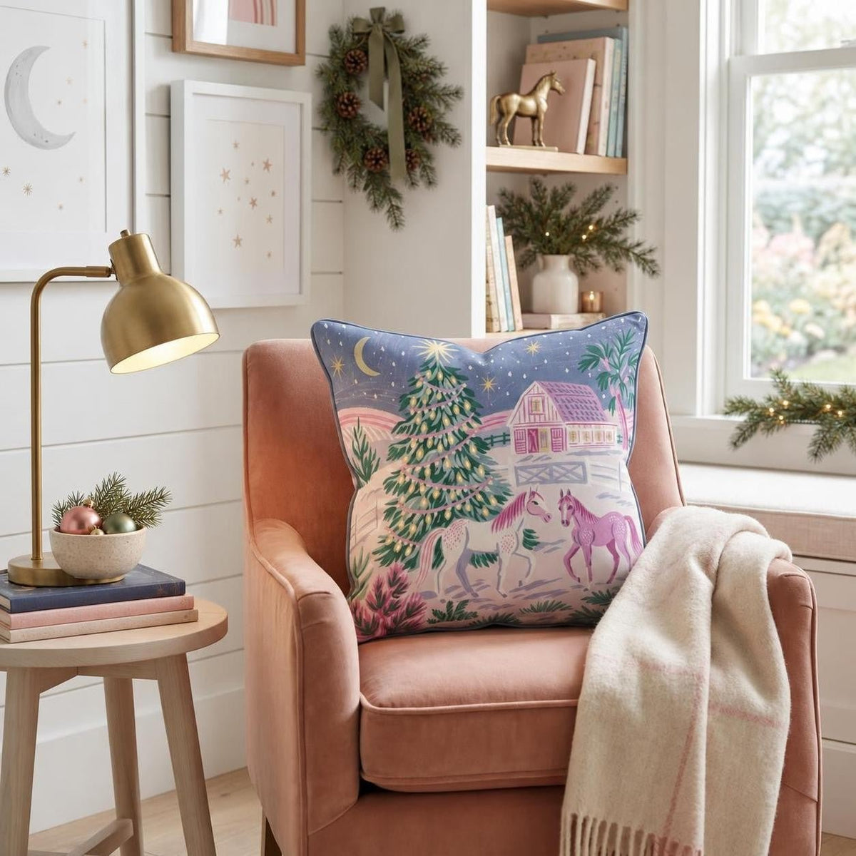 Moonlit Pony Ranch Throw Pillow throw pillow - Hillcroft Home