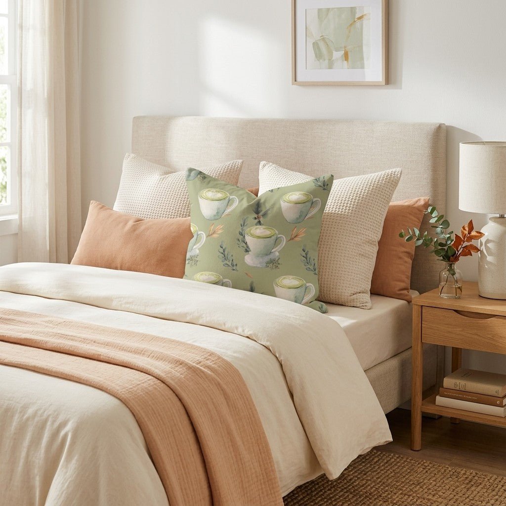 Morning Matcha Groove Throw Pillow - Hillcroft Home