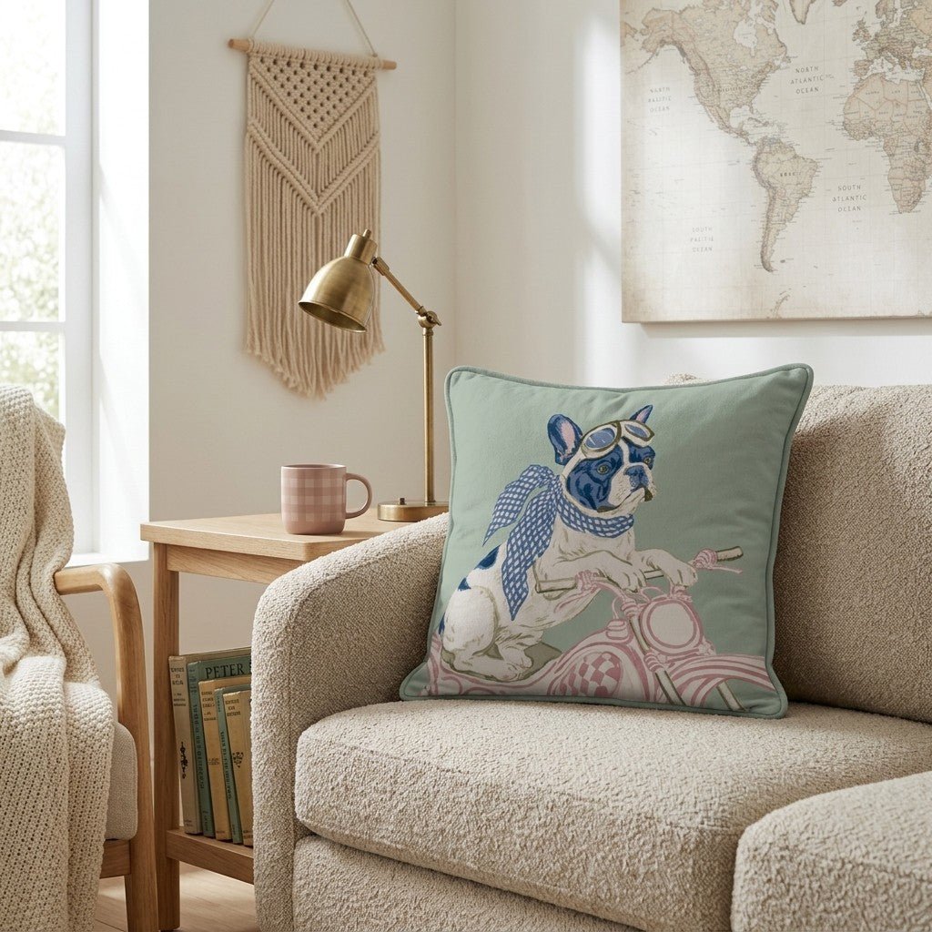 Motorcross Frenchie Throw Pillow - Hillcroft Home