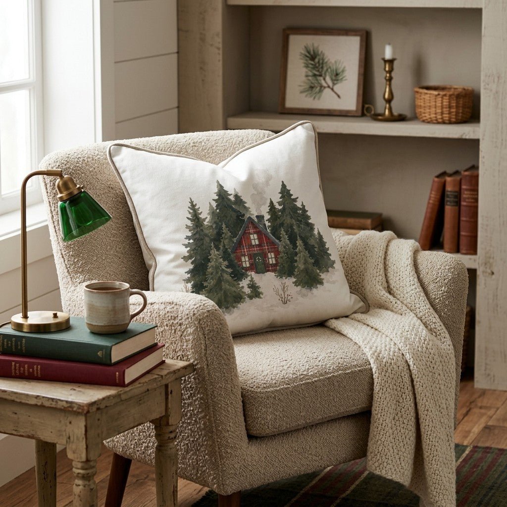 Mountain Cottage Throw Pillow - Hillcroft Home