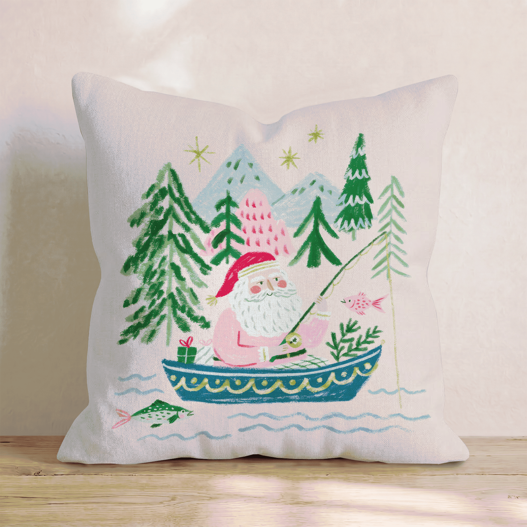 Mountain Lake Santa Throw Pillow - Hillcroft Home