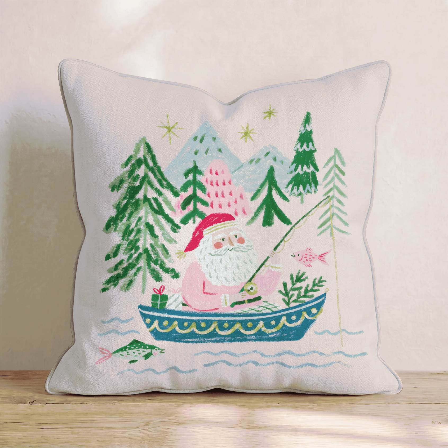 Mountain Lake Santa Throw Pillow - Hillcroft Home