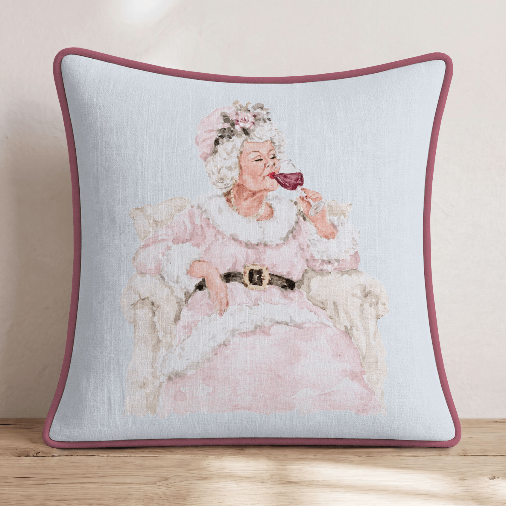 Mrs Claus Holiday Wine Throw Pillow - Hillcroft Home