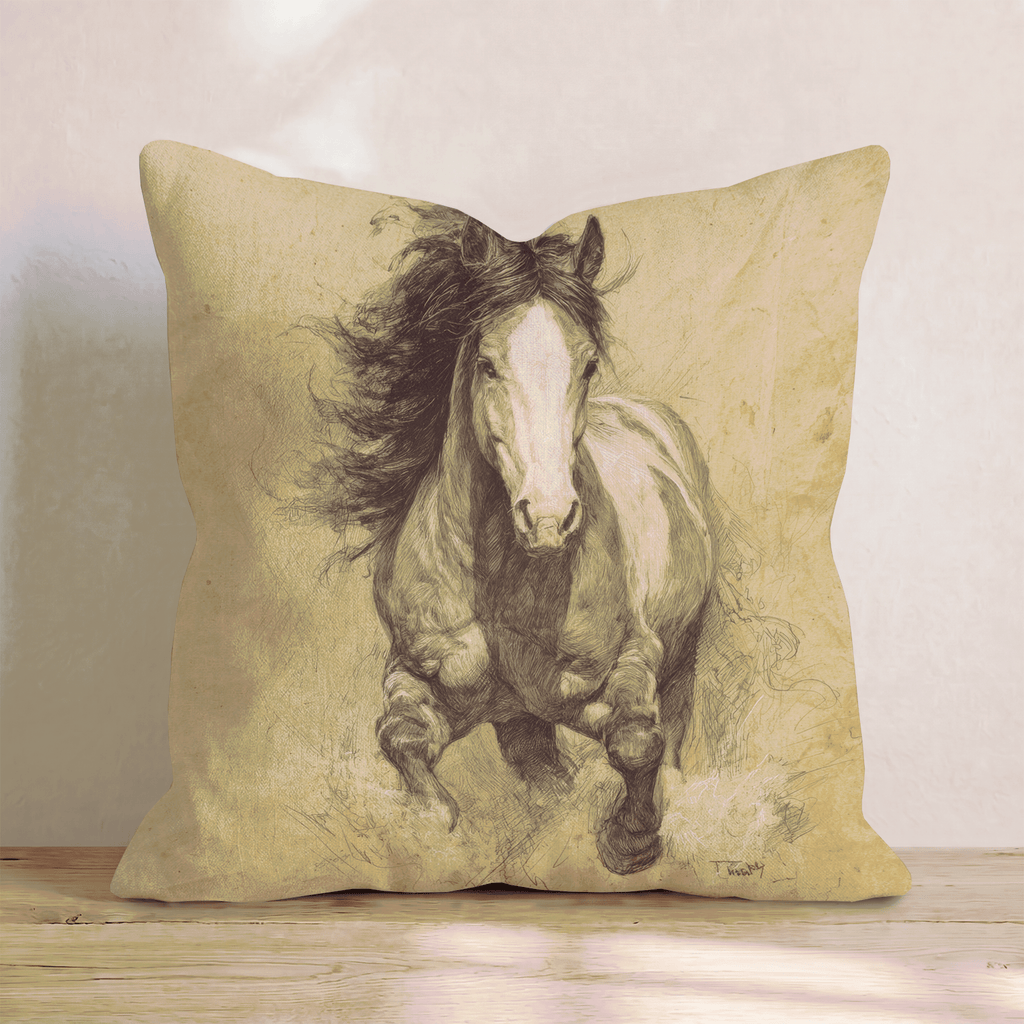 Mustang Charge Sepia Throw Pillow - Hillcroft Home