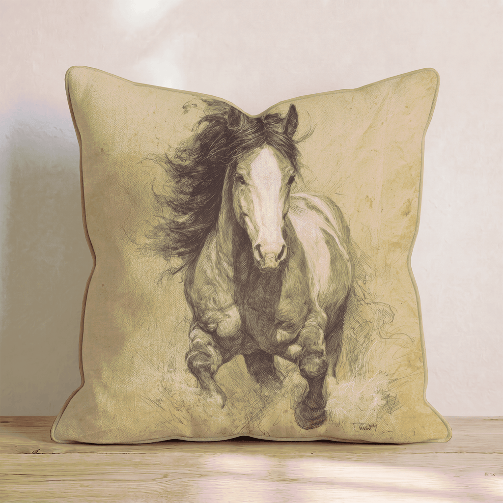 Mustang Charge Sepia Throw Pillow - Hillcroft Home