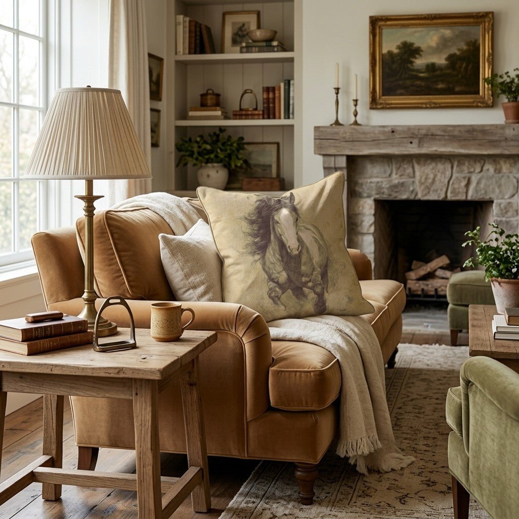 Mustang Charge Sepia Throw Pillow - Hillcroft Home