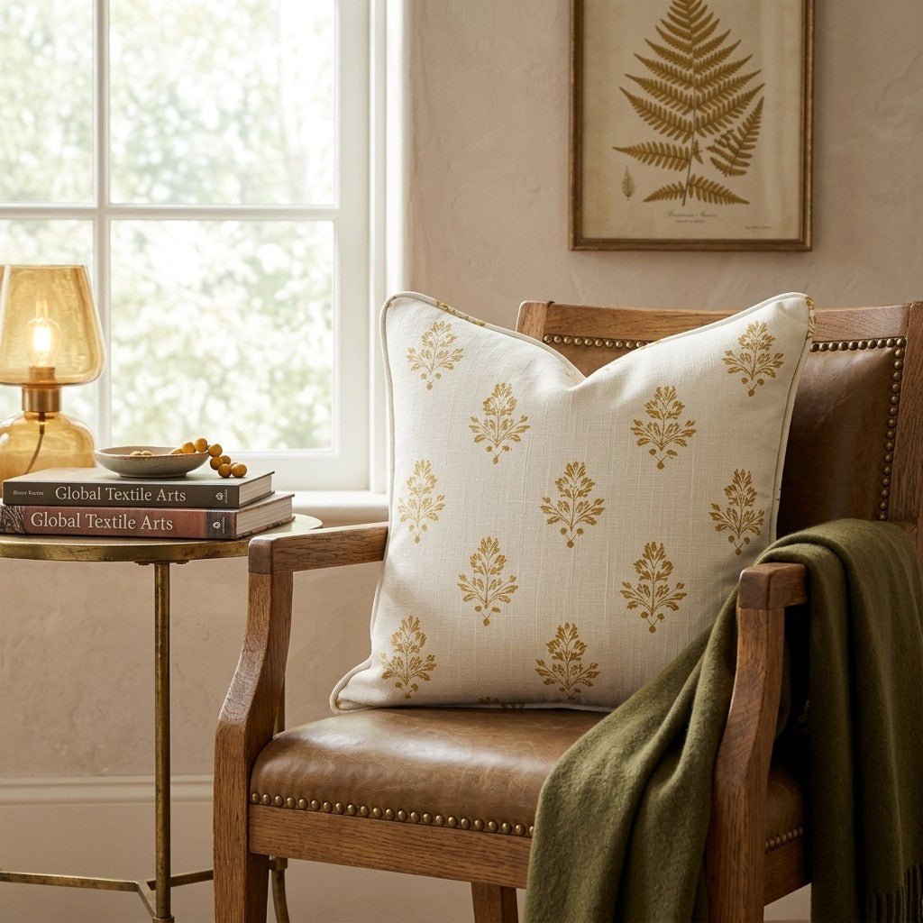 Mustard Block Print Throw Pillow throw pillow - Hillcroft Home