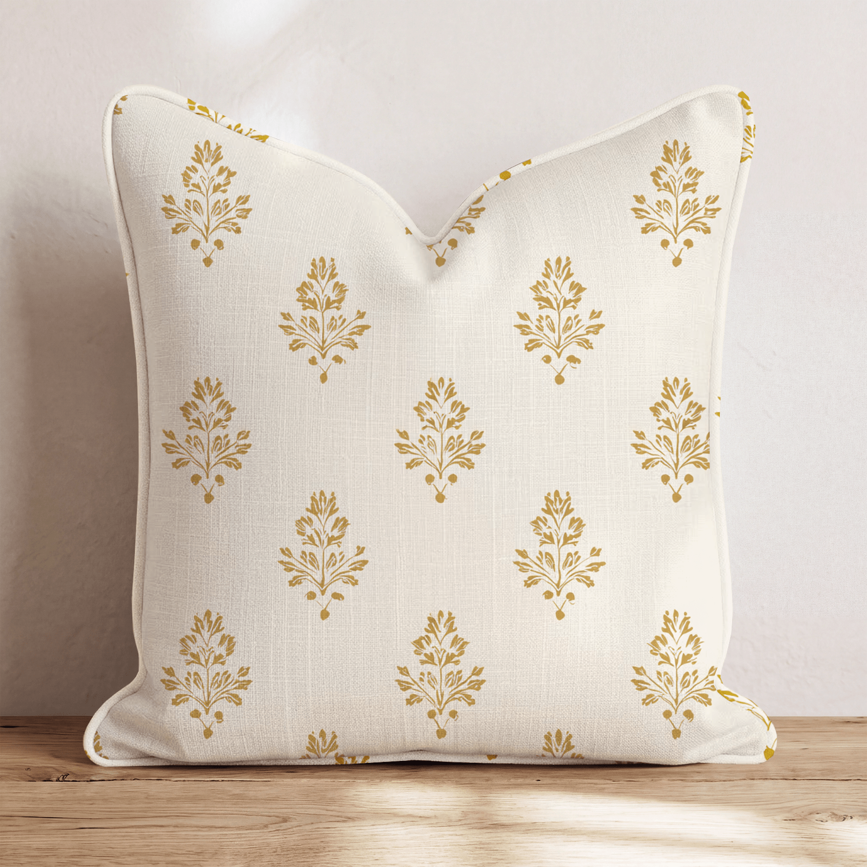 Mustard Block Print Throw Pillow throw pillow - Hillcroft Home