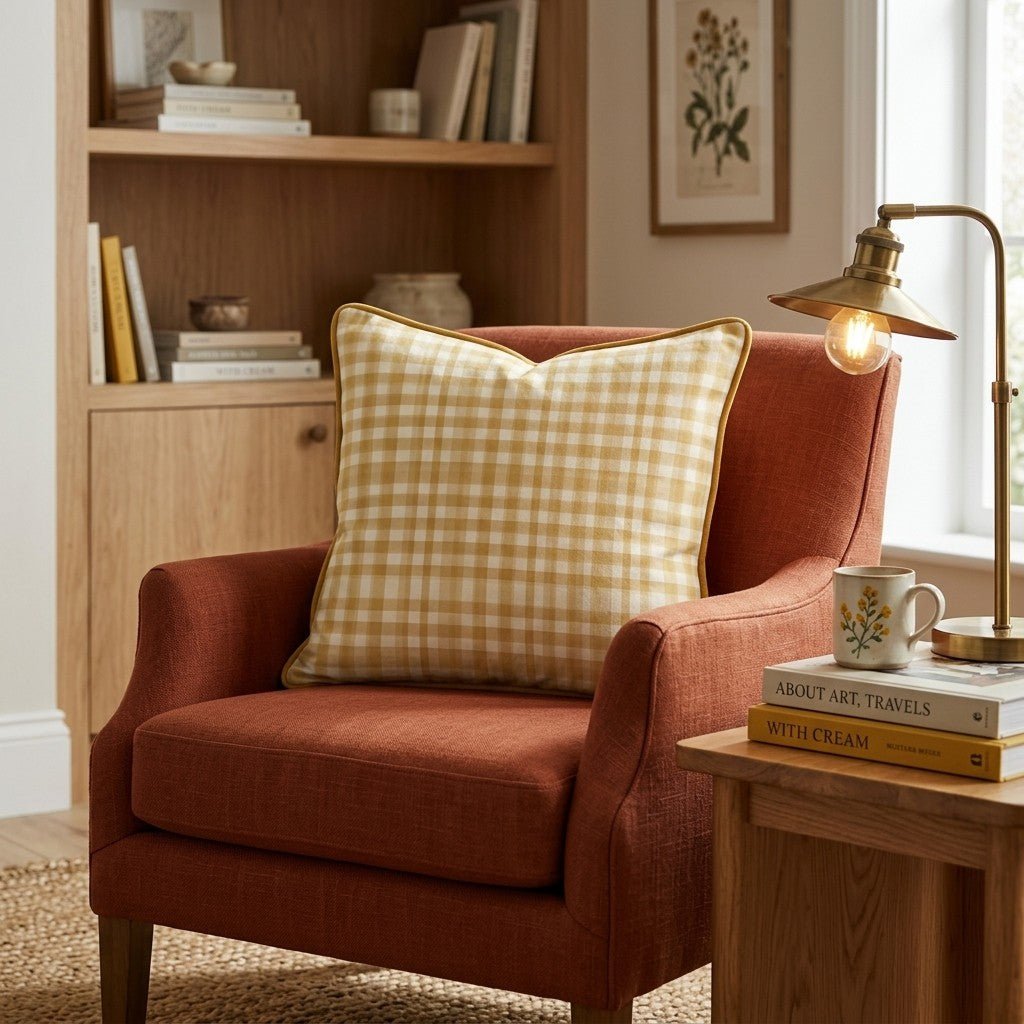 Mustard Plaid Throw Pillow - Hillcroft Home