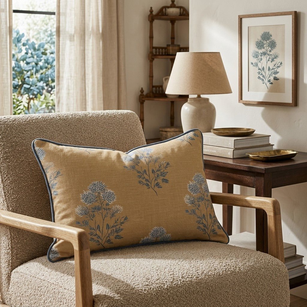 Mustard Textile Bloom Throw Pillow - Hillcroft Home