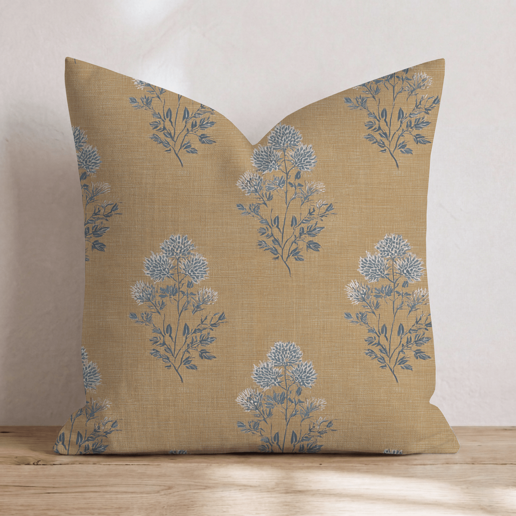 Mustard Textile Bloom Throw Pillow - Hillcroft Home