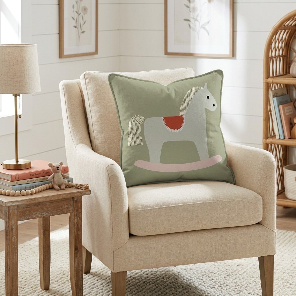 My First Rocking Horse Throw Pillow - Hillcroft Home