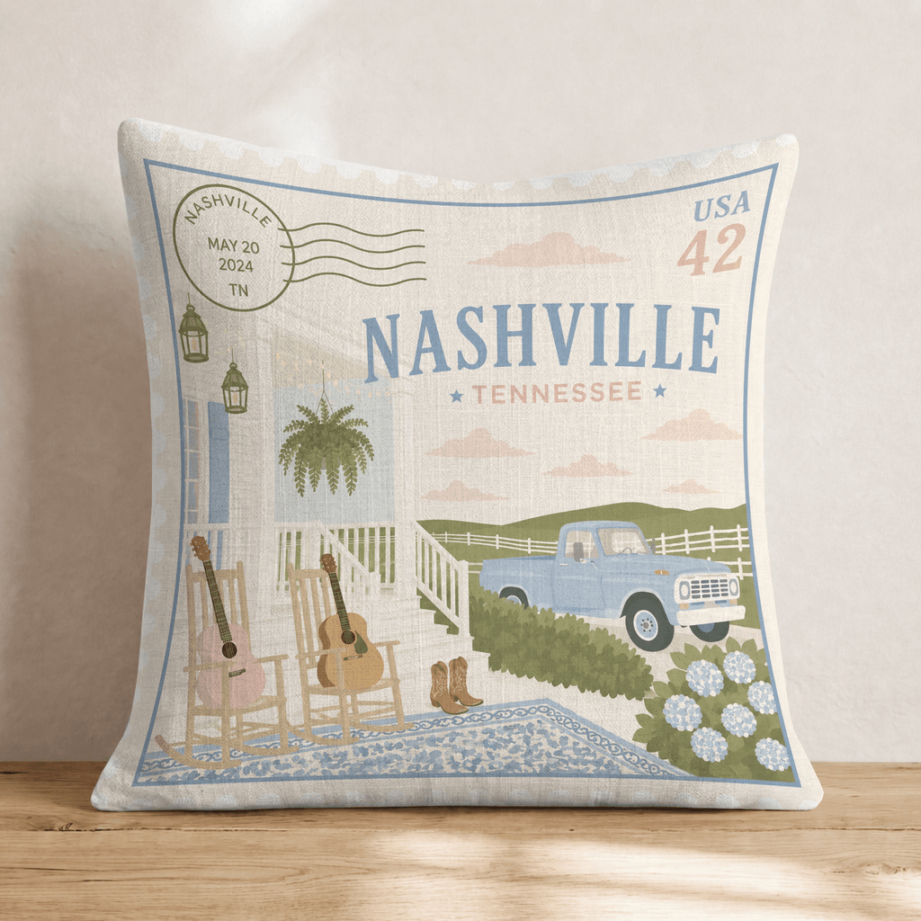 Nashville Stamp Throw Pillow - Hillcroft Home