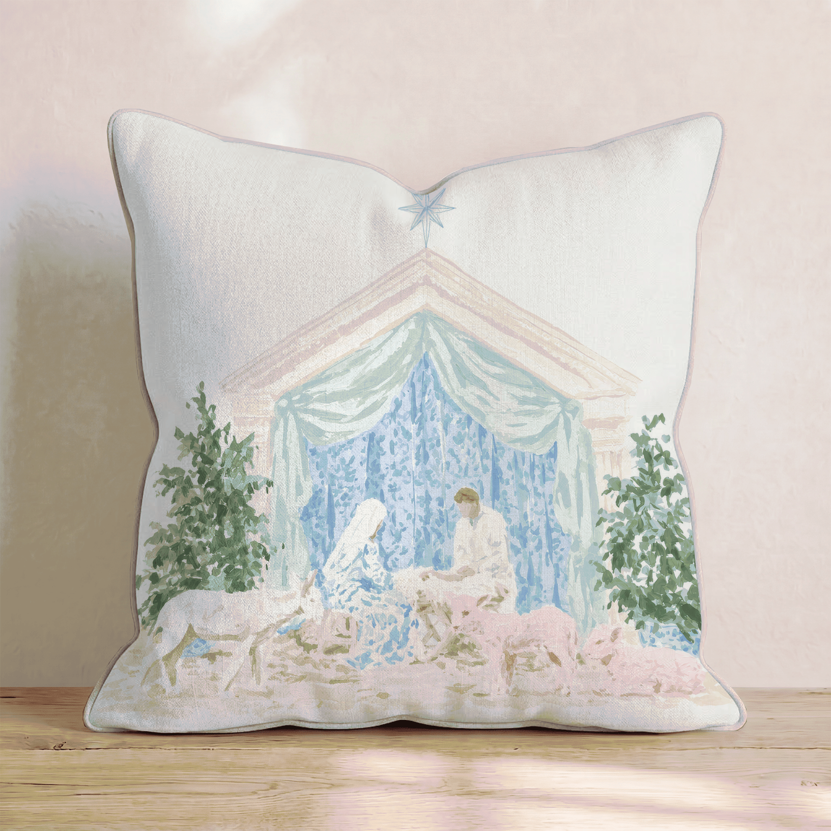 Nativity in Pastel Throw Pillow - Hillcroft Home