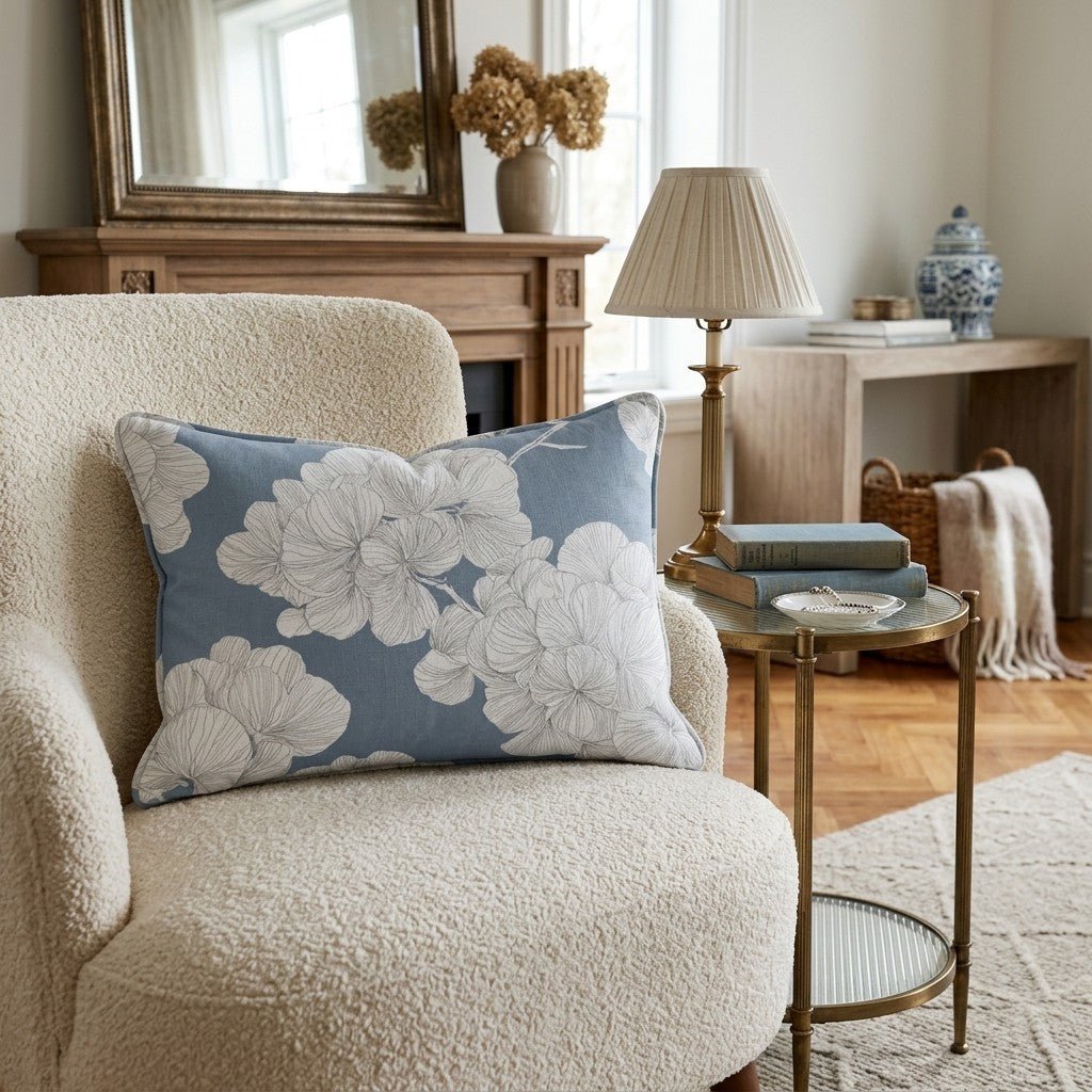 Navy Blue Hydrangeas Throw Pillow - Hillcroft Home