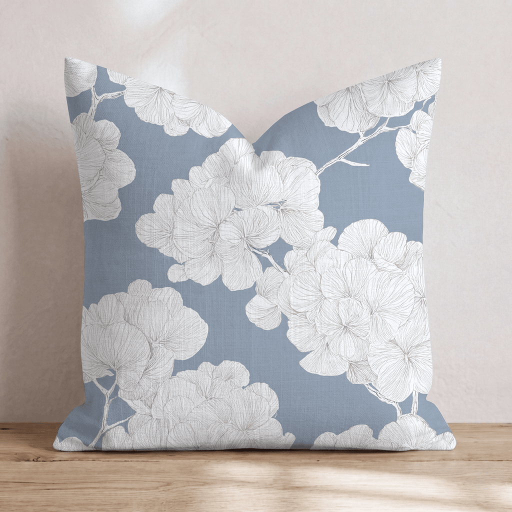 Navy Blue Hydrangeas Throw Pillow - Hillcroft Home
