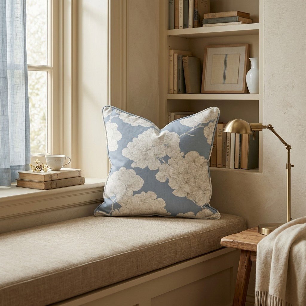 Navy Blue Hydrangeas Throw Pillow - Hillcroft Home