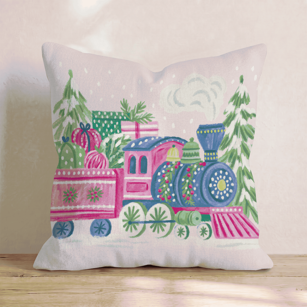 Navy Ornament Locomotive Throw Pillow - Hillcroft Home