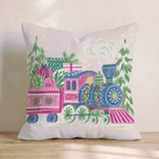 Navy Ornament Locomotive Throw Pillow - Hillcroft Home