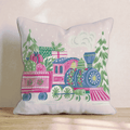 Navy Ornament Locomotive Throw Pillow - Hillcroft Home