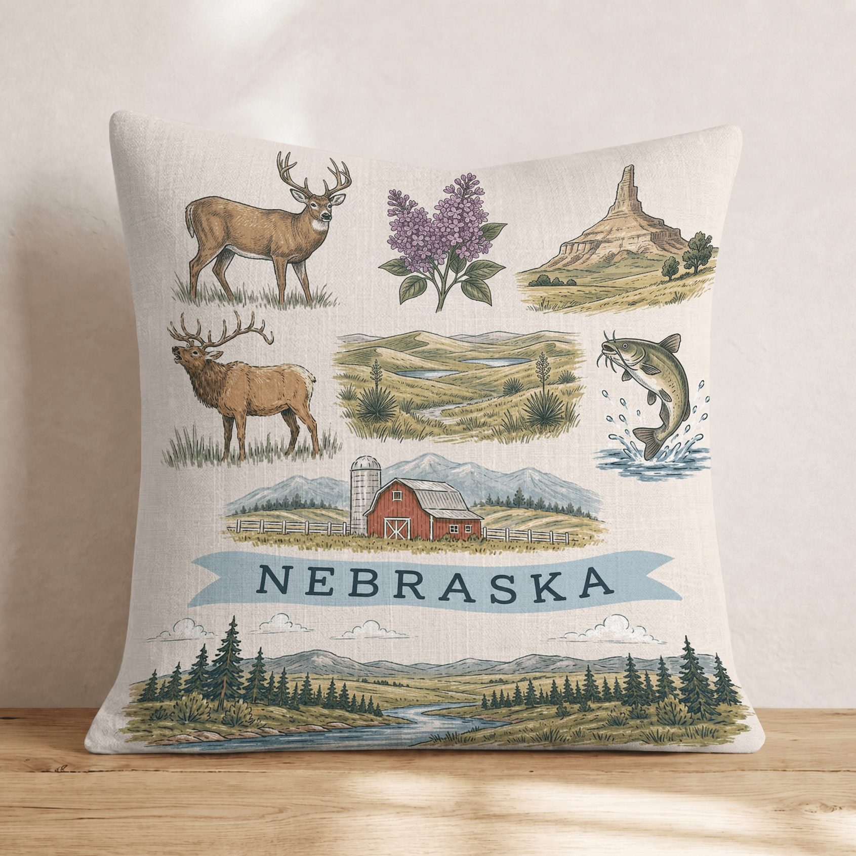 Nebraska Gallery Throw Pillow - Hillcroft Home