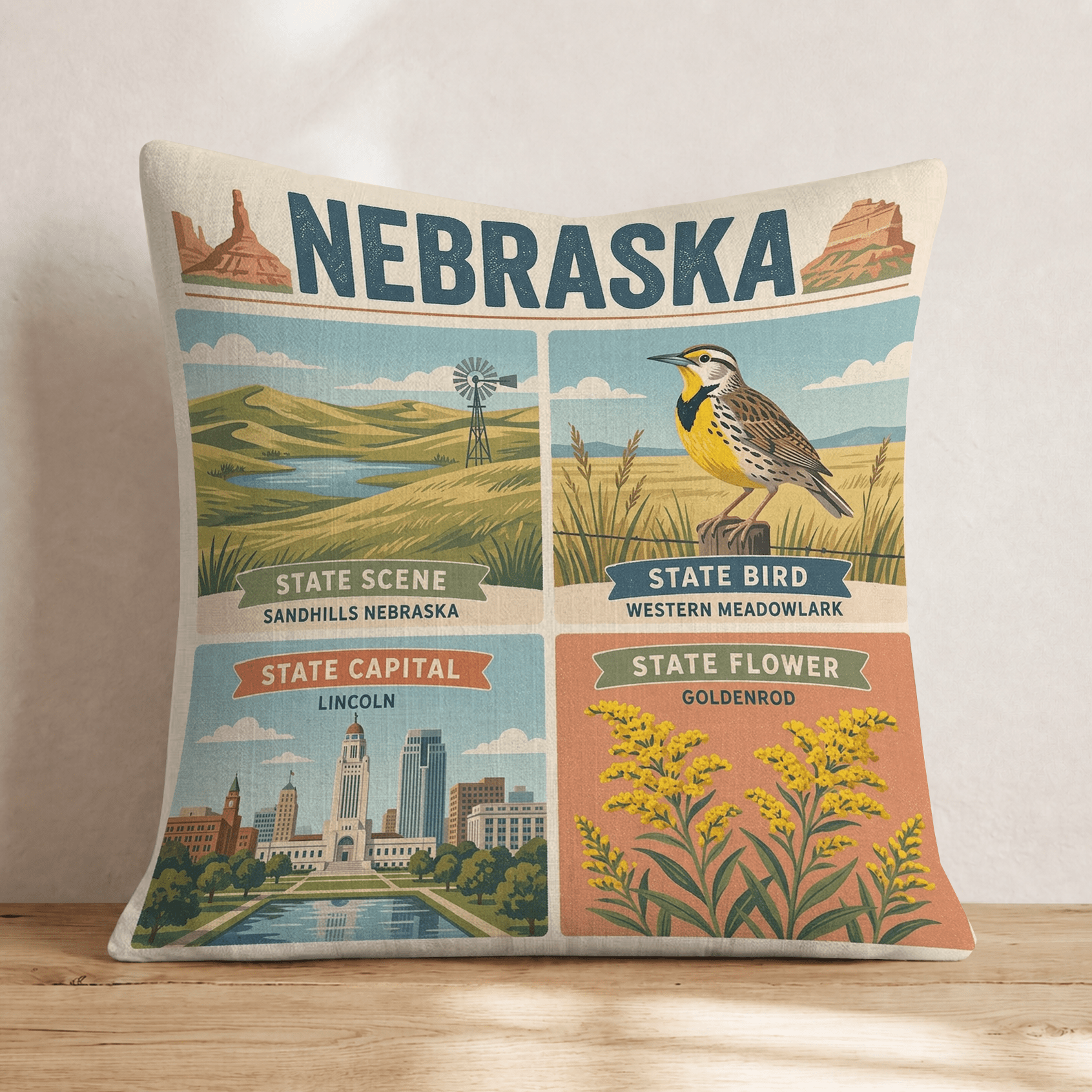 Nebraska State Symbol Throw Pillow - Hillcroft Home