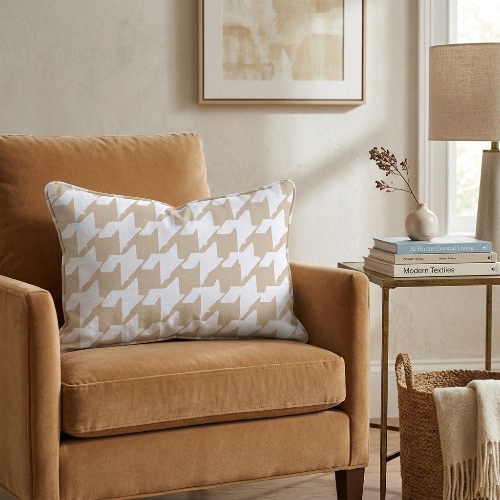 Neutral Houndstooth Throw Pillow - Hillcroft Home