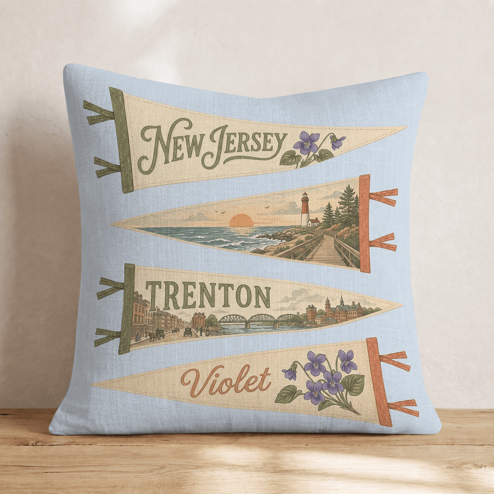 New Jersey Pennant Throw Pillow - Hillcroft Home