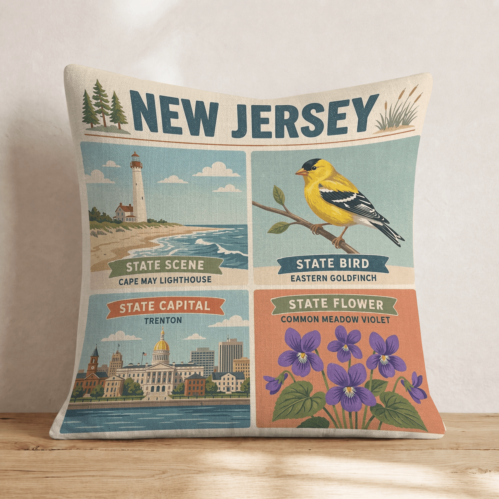 New Jersey State Symbol Throw Pillow - Hillcroft Home