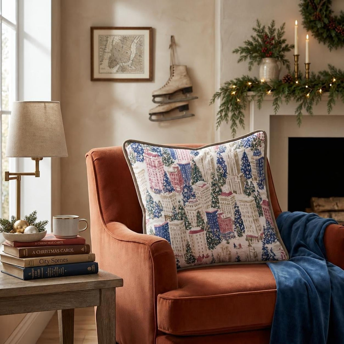 New York Christmas Morning Throw Pillow throw pillow - Hillcroft Home