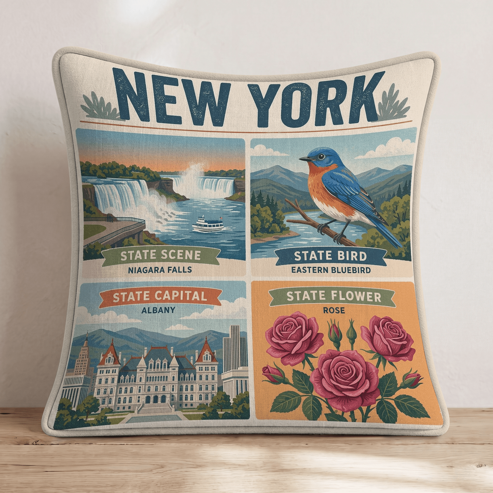 New York State Symbol Throw Pillow - Hillcroft Home