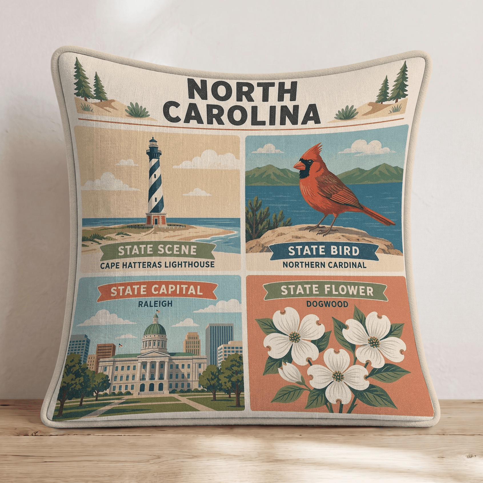 North Carolina State Symbol Throw Pillow - Hillcroft Home