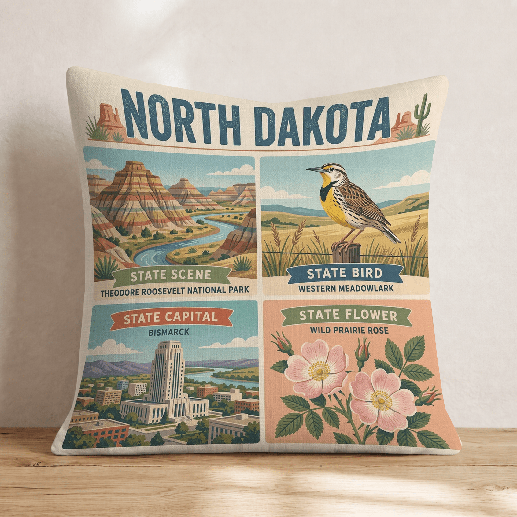 North Dakota State Symbol Throw Pillow - Hillcroft Home