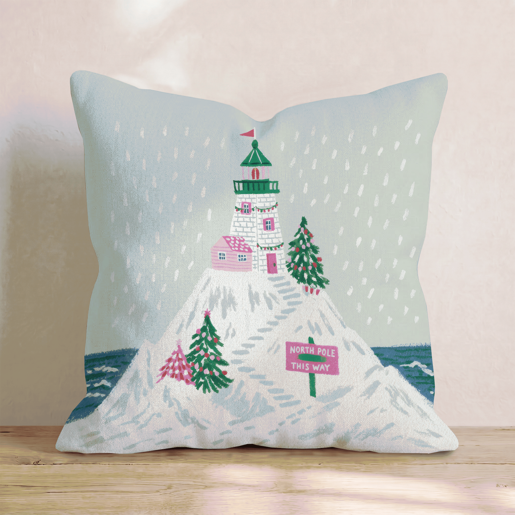 North Pole Lighthouse Peak Throw Pillow - Hillcroft Home
