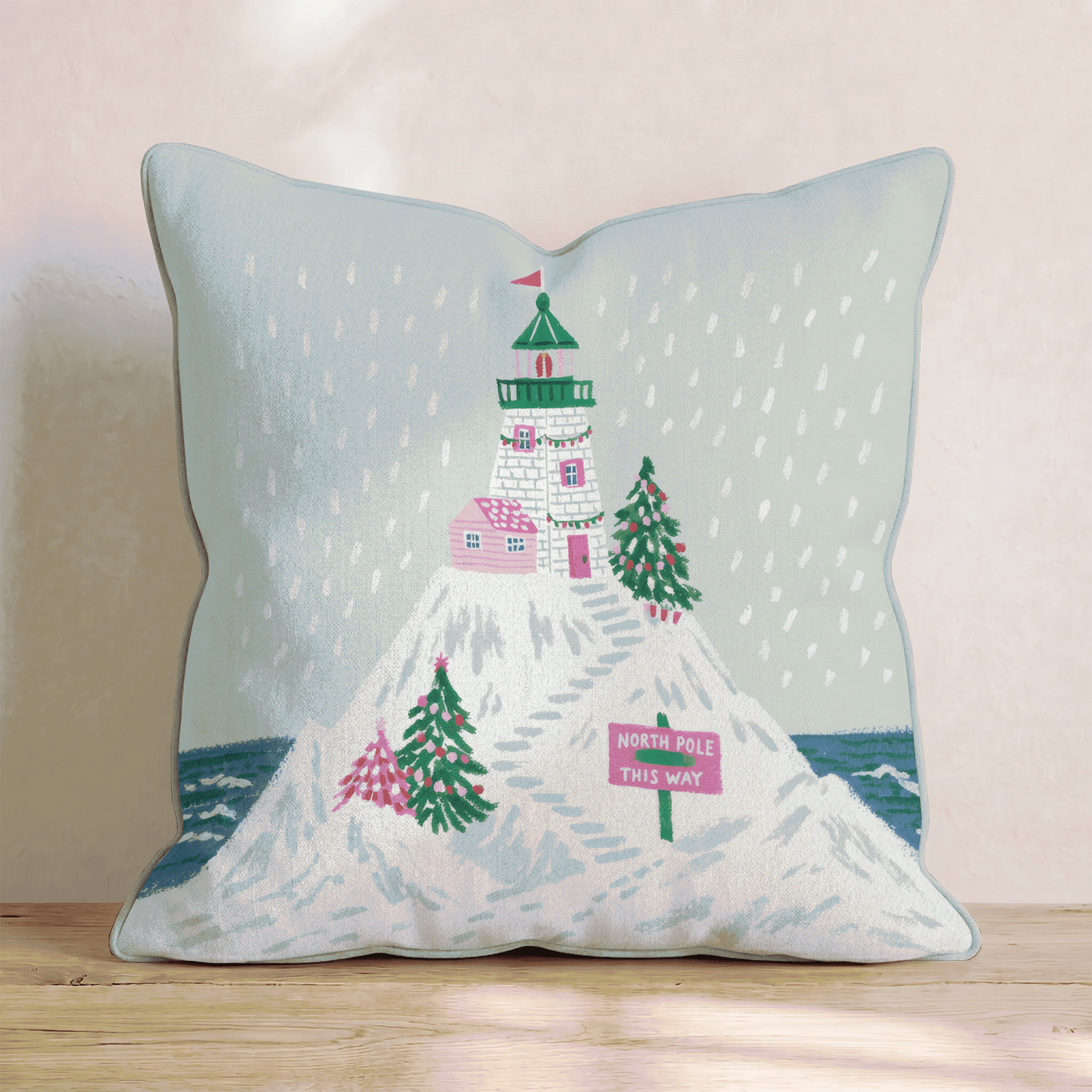 North Pole Lighthouse Peak Throw Pillow - Hillcroft Home