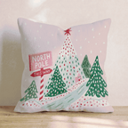 North Pole Signpost Trees Throw Pillow - Hillcroft Home