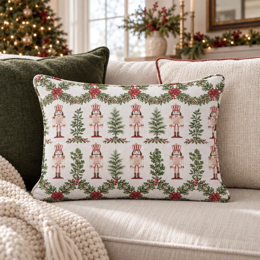 Nutcracker Poinsettia Throw Pillow throw pillow - Hillcroft Home