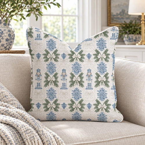 Nutcracker Suite in Blue Throw Pillow throw pillow - Hillcroft Home