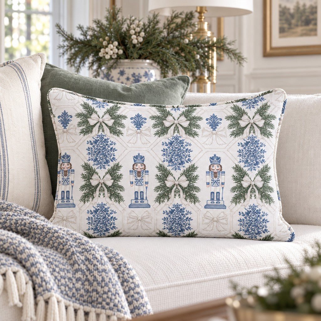 Nutcracker Suite in Blue Throw Pillow throw pillow - Hillcroft Home