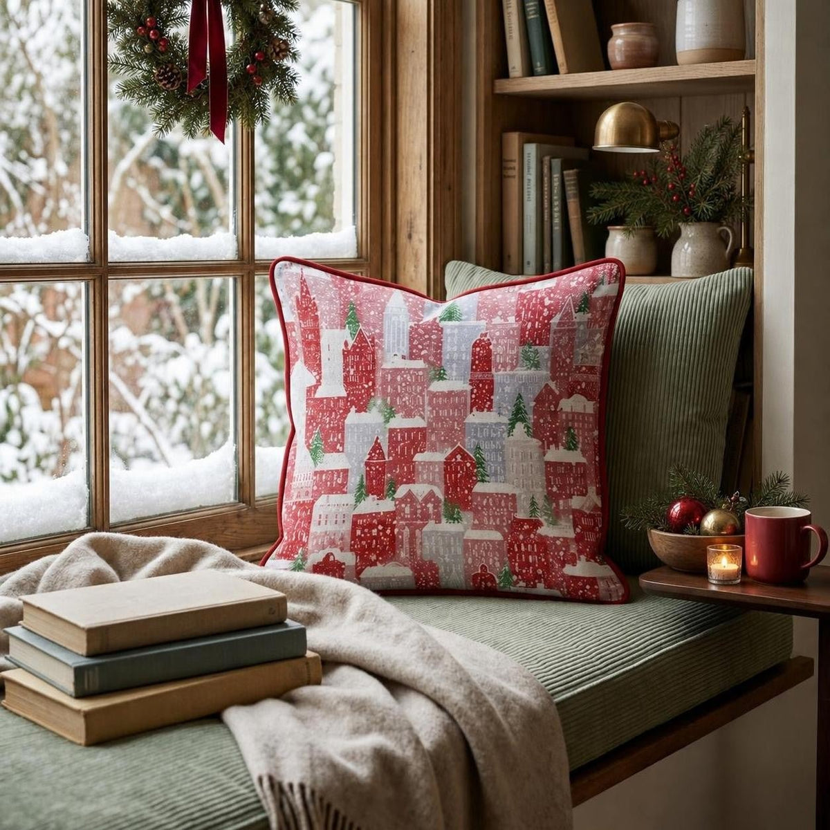 NYC Christmas Holiday Glow Throw Pillow throw pillow - Hillcroft Home